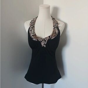 Elegant Black Halter Top with Ruffle Detail
